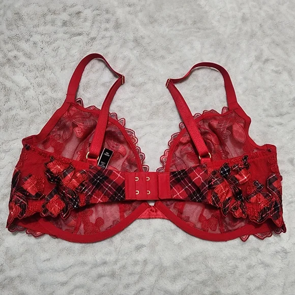 VICTORIA'S SECRET LUXE LINGERIE UNLINED FLORAL EMBROIDERED LOW CUT BRA Sz 36DDD - Picture 4 of 14